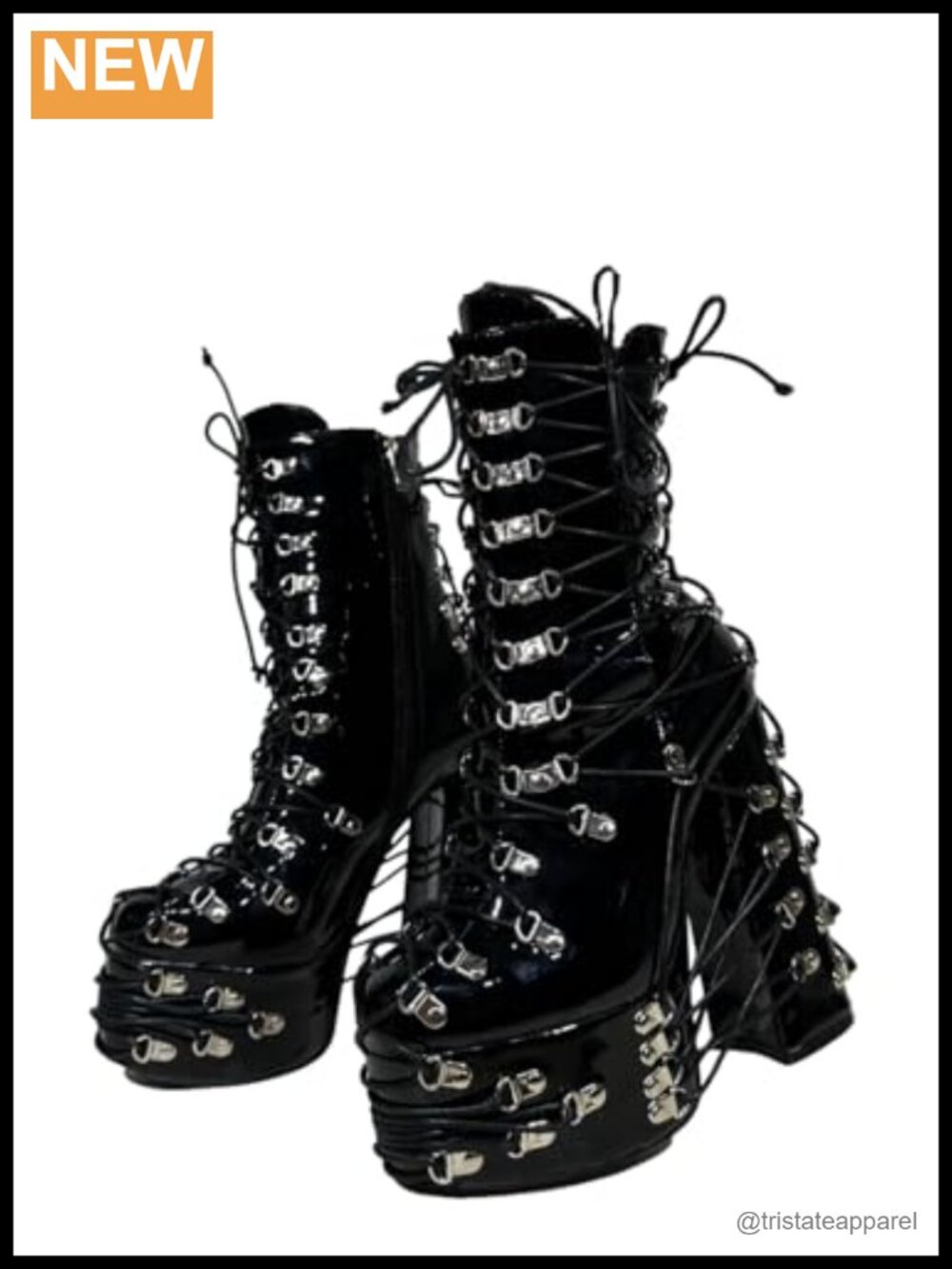 Handmade Goth Chunky Platform Lace Up Ankle Bootie, Synthetic Leather, US5-19